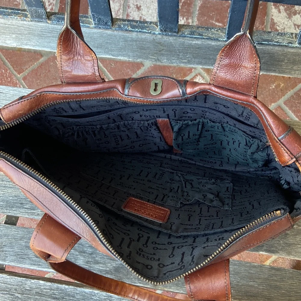 Vintage Fossil leather laptop briefcase satchel